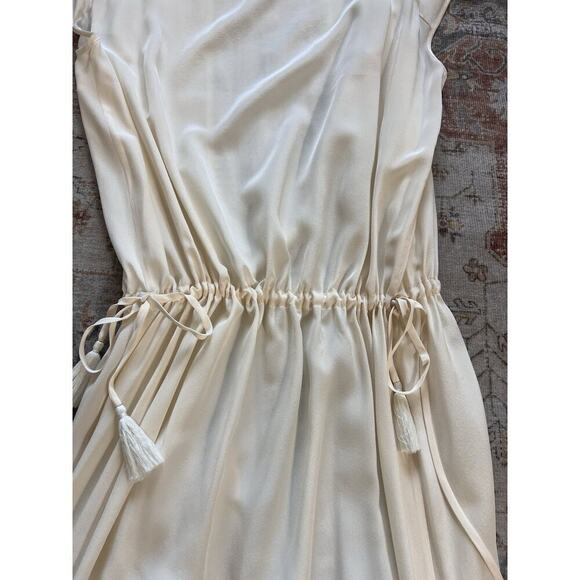 Tory Burch Silk Embroidered Cinched Waist Tie Sleeveless Shift Maxi Dress Size L - Picture 12 of 14
